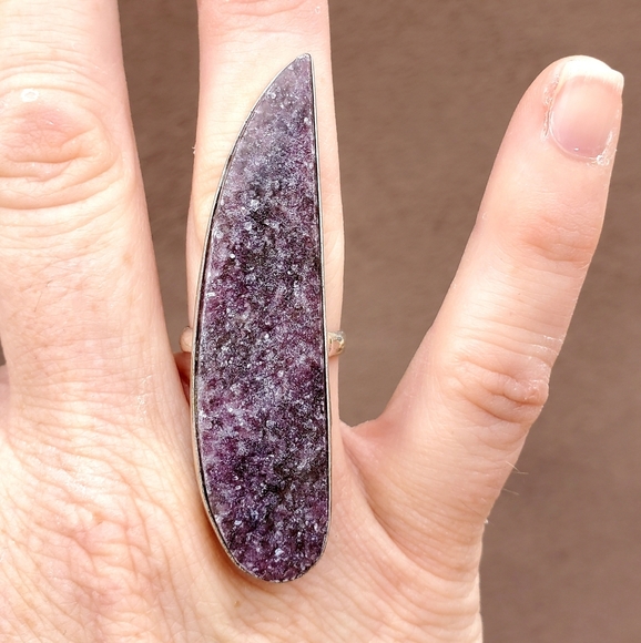 New Huge Lepidolite 925 Silver Statement Ring. - Picture 7 of 9